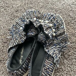 Dirty Laundry Black and White Tweed Flats with Pearl Accents